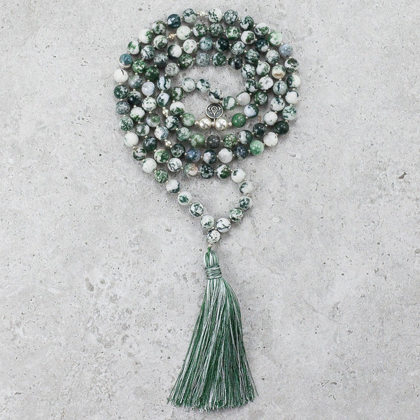 Tree Agate Mala - Balanced & Connected