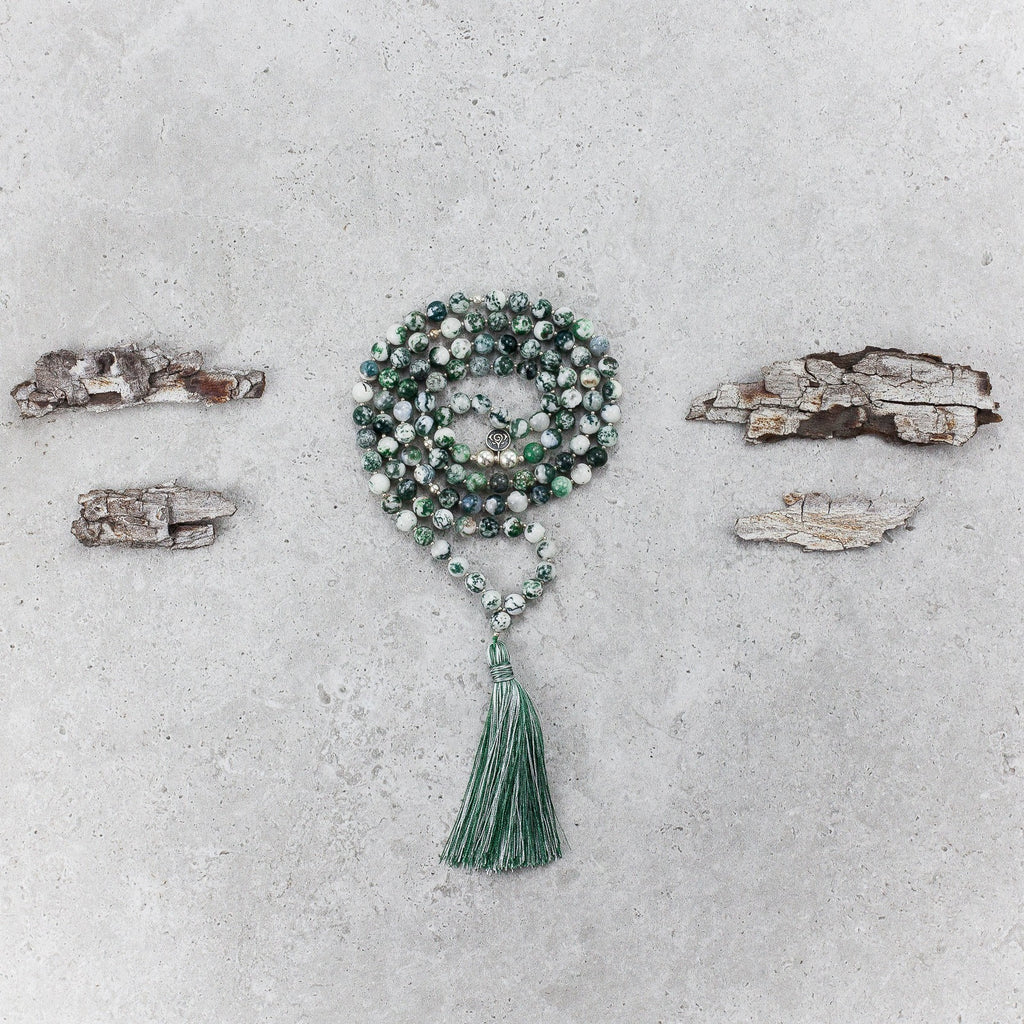 Tree Agate Mala - Balanced & Connected