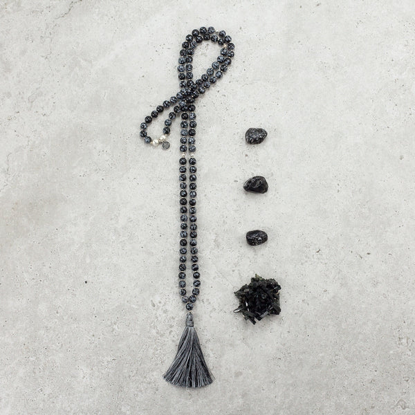 Snowflake Obsidian Mala - Protected & Restored