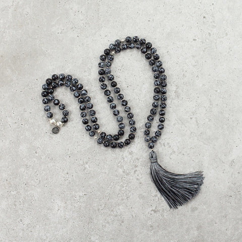 Snowflake Obsidian Mala - Protected & Restored