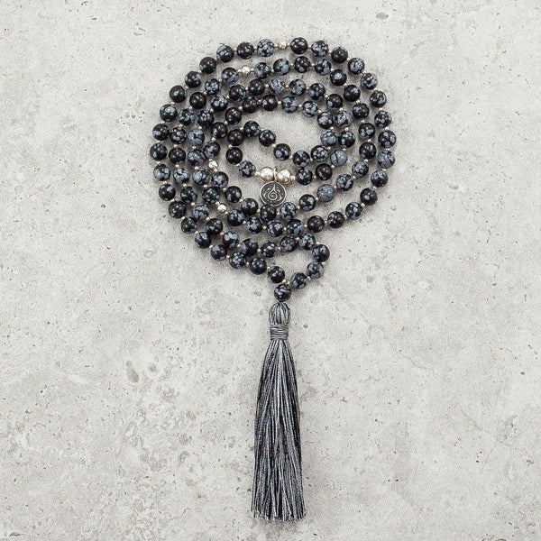 Snowflake Obsidian Mala (Petite) - Protected & Restored