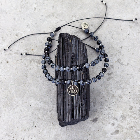 Snowflake Obsidian Mala Bracelet - Protected & Restored