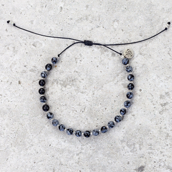 Snowflake Obsidian Mala Bracelet - Protected & Restored