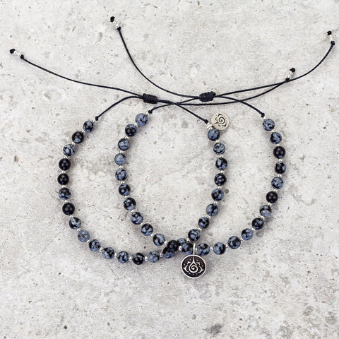 Snowflake Obsidian Mala Bracelet - Protected & Restored