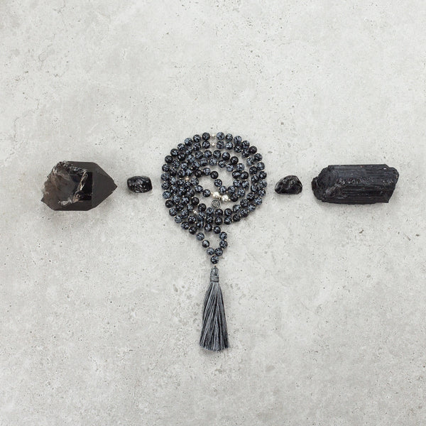 Snowflake Obsidian Mala - Protected & Restored