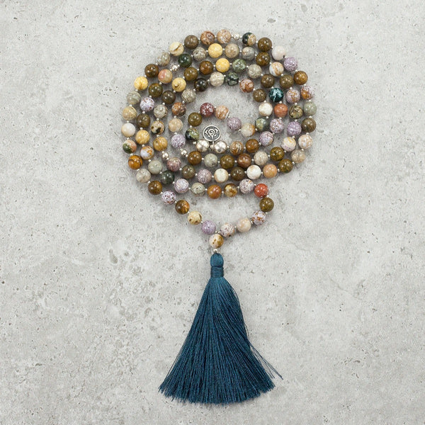 buy Ocean Jasper 8 mm jaap mala 108 + 1=109 Beads Necklace online